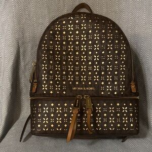 Michael Kors Dark Brown Backpack with Gold Accents